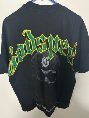 Black Graphic Tee with Bold Yellow-Green Lettering